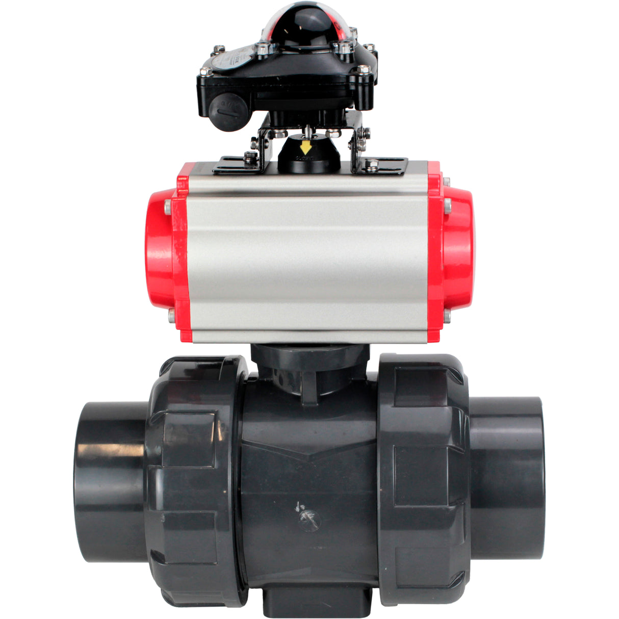 Ball valves Elephant BV4242E-FP-GRM-ISO, body material - UPVC, ball material - UPVC, seal - EPDM, with pneumatic actuator double action PA-DA, pneumatic distributor 4M310-08 220V and LSU APL-210N
