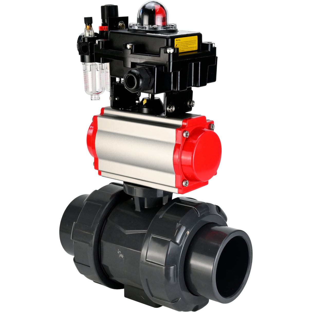 Ball valves Elephant BV4242E-FP-GRM-ISO, body material - UPVC, ball material - UPVC, seal - EPDM, with pneumatic actuator double action PA-DA, pneumatic distributor 4M310-08 220V, LSU APL-410N EX and ATU AFC2000