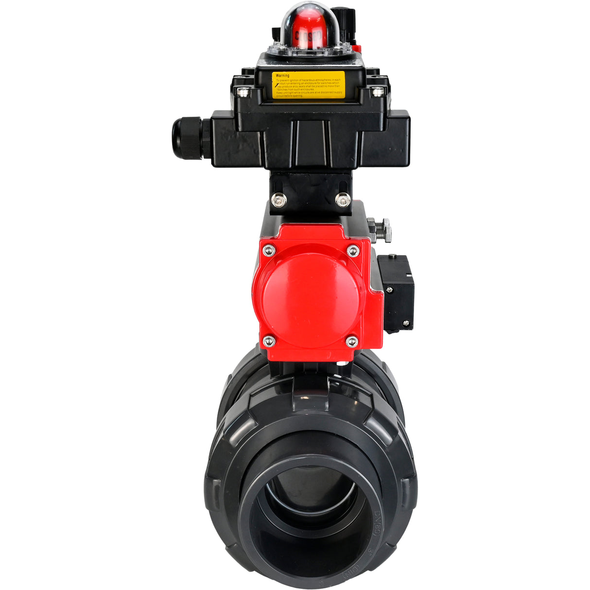 Ball valves Elephant BV4242E-FP-GRM-ISO, body material - UPVC, ball material - UPVC, seal - EPDM, with pneumatic actuator double action PA-DA, pneumatic distributor 4M310-08 220V, LSU APL-410N EX and ATU AFC2000