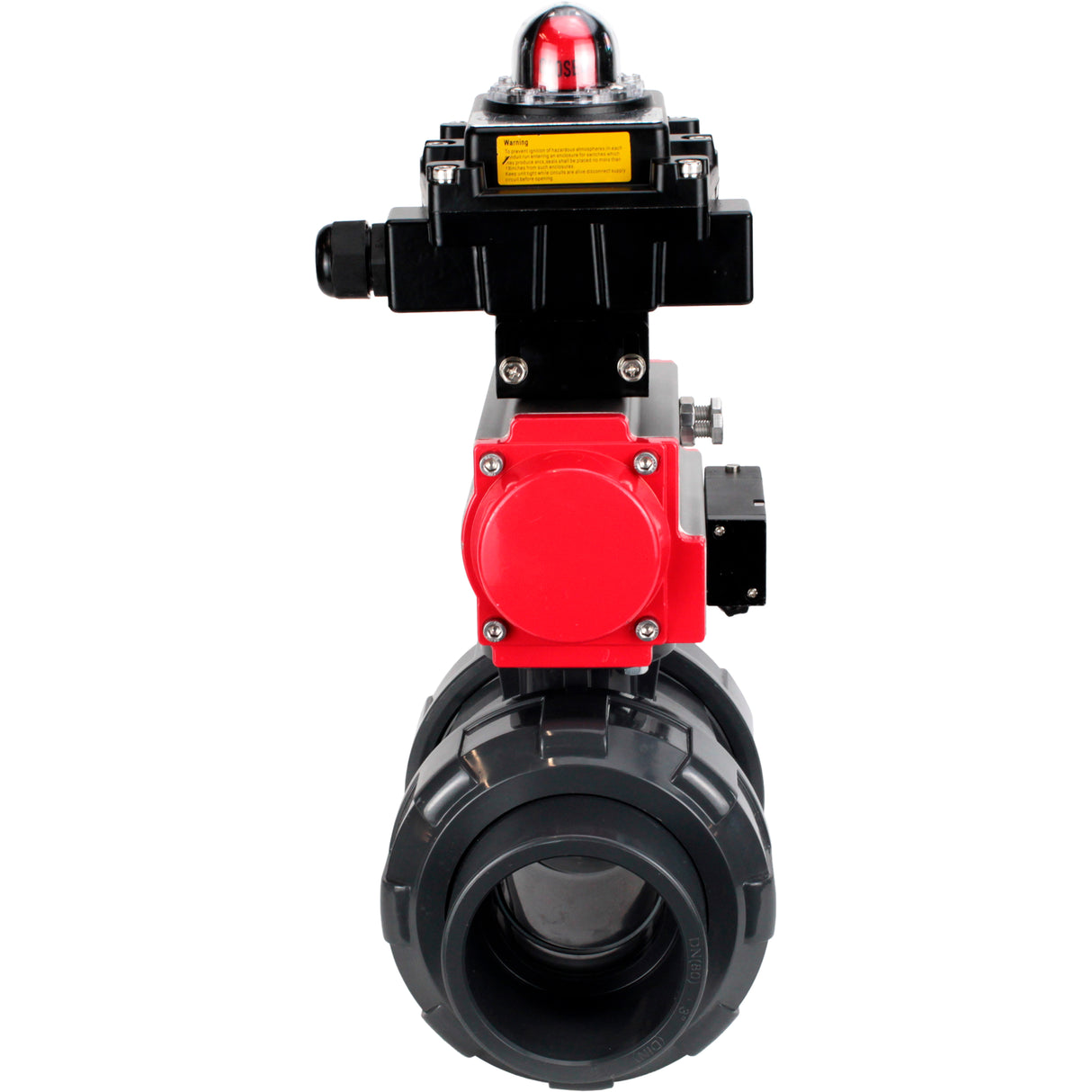 Ball valves Elephant BV4242E-FP-GRM-ISO, body material - UPVC, ball material - UPVC, seal - EPDM, with pneumatic actuator double action PA-DA, pneumatic distributor 4M310-08 220V and LSU APL-410N EX