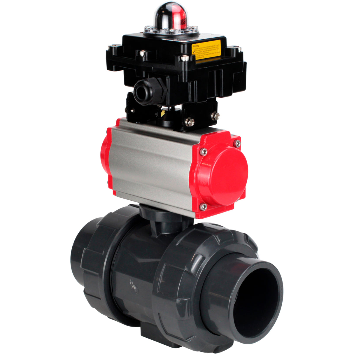 Ball valves Elephant BV4242E-FP-GRM-ISO, body material - UPVC, ball material - UPVC, seal - EPDM, with pneumatic actuator double action PA-DA, pneumatic distributor 4M310-08 220V and LSU APL-410N EX