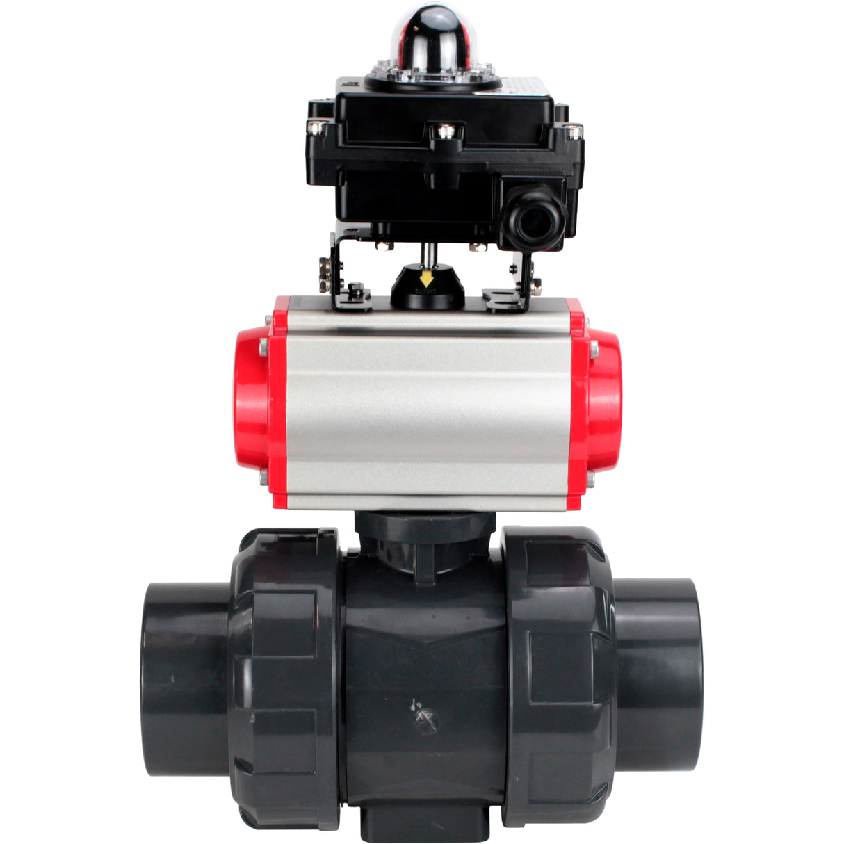 Ball valves Elephant BV4242E-FP-GRM-ISO, body material - UPVC, ball material - UPVC, seal - EPDM, with pneumatic actuator double action PA-DA, pneumatic distributor 4M310-08 220V and LSU APL-410N EX