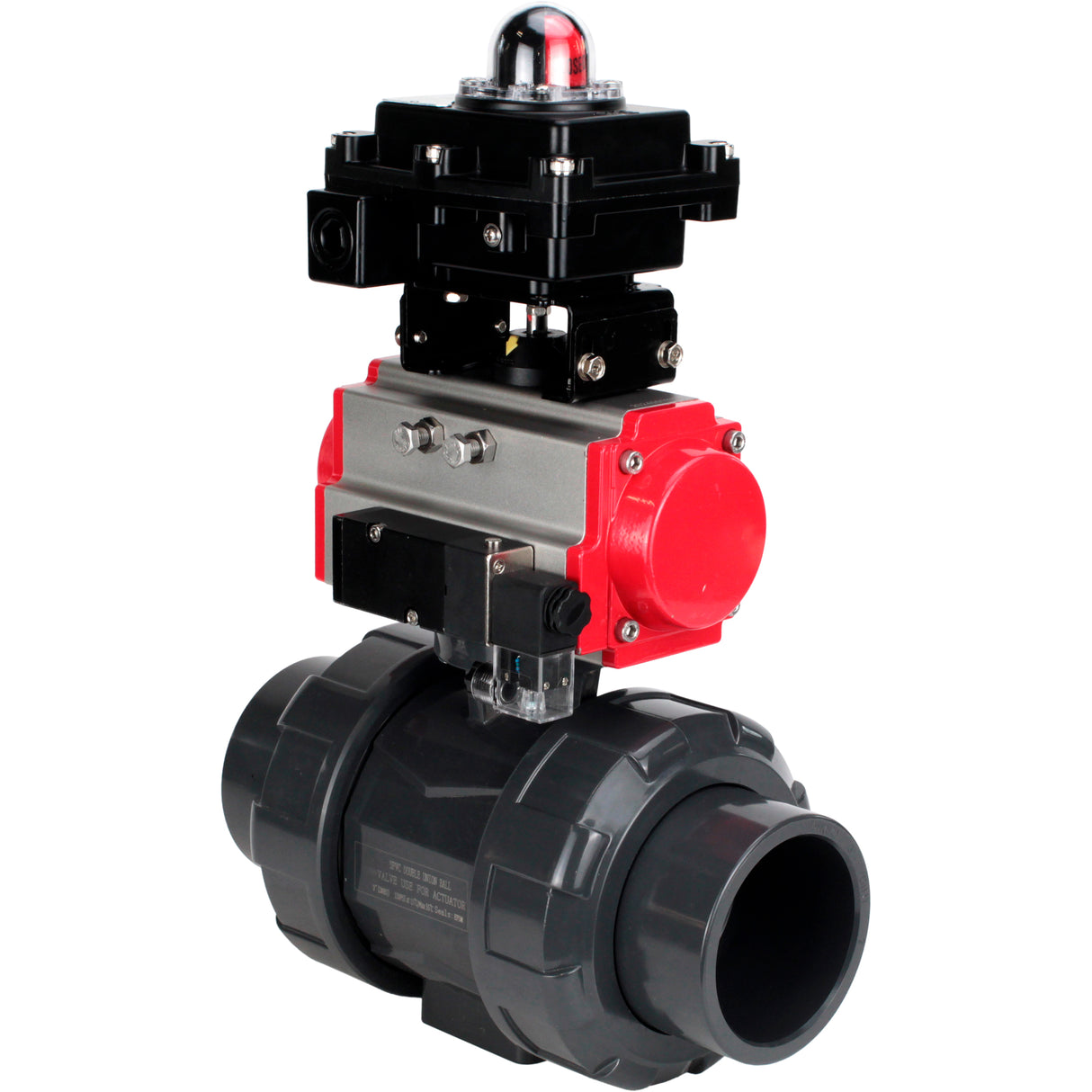 Ball valves Elephant BV4242E-FP-GRM-ISO, body material - UPVC, ball material - UPVC, seal - EPDM, with pneumatic actuator double action PA-DA, pneumatic distributor 4M310-08 220V and LSU APL-410N EX