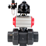 Ball valves Elephant BV4242E-FP-GRM-ISO, body material - UPVC, ball material - UPVC, seal - EPDM, with pneumatic actuator double action PA-DA, pneumatic distributor 4M310-08 24V, LSU APL-510N EX and ATU AFC2000