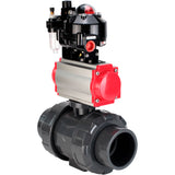 Ball valves Elephant BV4242E-FP-GRM-ISO, body material - UPVC, ball material - UPVC, seal - EPDM, with pneumatic actuator double action PA-DA, pneumatic distributor 4M310-08 24V, LSU APL-510N EX and ATU AFC2000