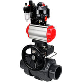 Ball valves Elephant BV4242E-FP-GRM-ISO, body material - UPVC, ball material - UPVC, seal - EPDM, with pneumatic actuator double action PA-DA, pneumatic distributor 4M310-08 220V, LSU APL-510N EX, ATU AFC2000 and handwheel MON