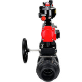 Ball valves Elephant BV4242E-FP-GRM-ISO, body material - UPVC, ball material - UPVC, seal - EPDM, with pneumatic actuator double action PA-DA, pneumatic distributor 4M310-08 220V, LSU APL-510N EX, ATU AFC2000 and handwheel MON