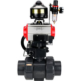 Ball valves Elephant BV4242E-FP-GRM-ISO, body material - UPVC, ball material - UPVC, seal - EPDM, with pneumatic actuator double action PA-DA, pneumatic distributor 4M310-08 220V, LSU APL-510N EX, ATU AFC2000 and handwheel MON