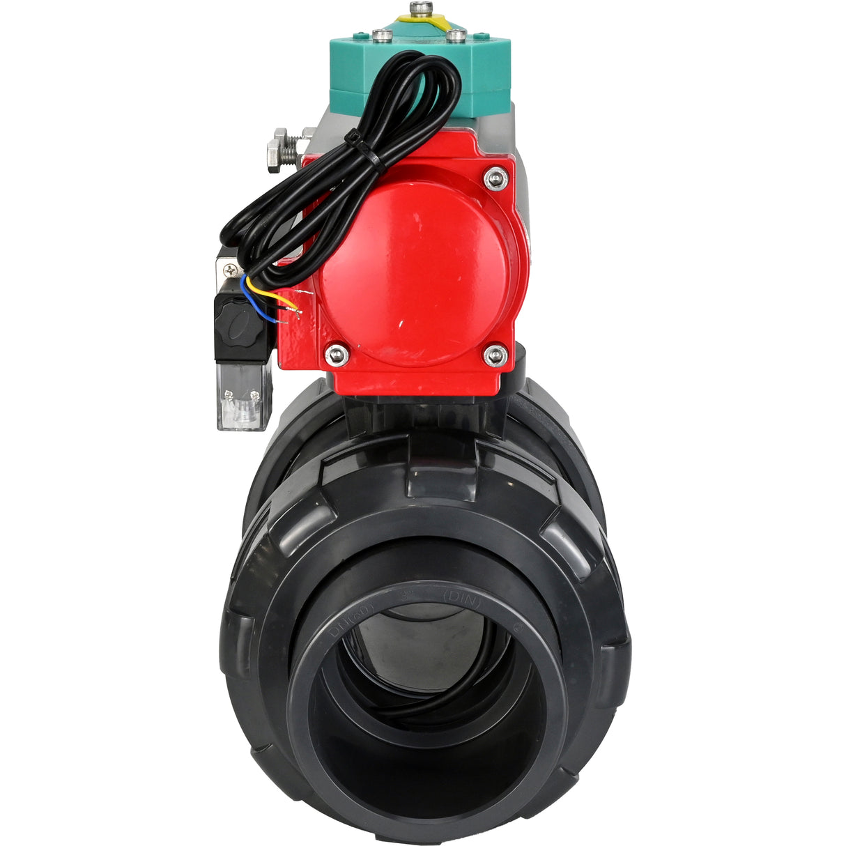 Ball valves Elephant BV4242E-FP-GRM-ISO, body material - UPVC, ball material - UPVC, seal - EPDM, with pneumatic actuator double action PA-DA, pneumatic distributor 4M310-08 24V and magnetic switch ALS200D