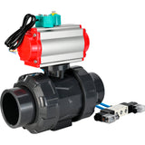 Ball valves Elephant BV4242E-FP-GRM-ISO, body material - UPVC, ball material - UPVC, seal - EPDM, with pneumatic actuator double action PA-DA, pneumatic distributor 4V320-08 220V and magnetic switch ALS200D
