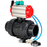 Ball valves Elephant BV4242E-FP-GRM-ISO, body material - UPVC, ball material - UPVC, seal - EPDM, with pneumatic actuator double action PA-DA, pneumatic distributor 4V320-08 220V and magnetic switch ALS200D