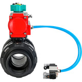Ball valves Elephant BV4242E-FP-GRM-ISO, body material - UPVC, ball material - UPVC, seal - EPDM, with pneumatic actuator double action PA-DA, pneumatic distributor 4V320-08 220V and magnetic switch ALS200D