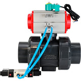 Ball valves Elephant BV4242E-FP-GRM-ISO, body material - UPVC, ball material - UPVC, seal - EPDM, with pneumatic actuator double action PA-DA, pneumatic distributor 4V320-08 220V and magnetic switch ALS200D