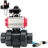 Ball valves Elephant BV4242E-FP-GRM-ISO, body material - UPVC, ball material - UPVC, seal - EPDM, with pneumatic actuator double action PA-DA, pneumatic distributor 4V320-08 220V, LSU APL-210N and ATU AFC2000