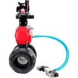 Ball valves Elephant BV4242E-FP-GRM-ISO, body material - UPVC, ball material - UPVC, seal - EPDM, with pneumatic actuator double action PA-DA, pneumatic distributor 4V320-08 220V, LSU APL-210N and ATU AFC2000