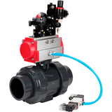 Ball valves Elephant BV4242E-FP-GRM-ISO, body material - UPVC, ball material - UPVC, seal - EPDM, with pneumatic actuator double action PA-DA, pneumatic distributor 4V320-08 220V, LSU APL-210N and ATU AFC2000