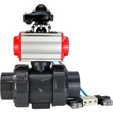 Ball valves Elephant BV4242E-FP-GRM-ISO, body material - UPVC, ball material - UPVC, seal - EPDM, with pneumatic actuator double action PA-DA, pneumatic distributor 4V320-10 220V and LSU APL-210N