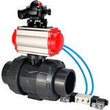 Ball valves Elephant BV4242E-FP-GRM-ISO, body material - UPVC, ball material - UPVC, seal - EPDM, with pneumatic actuator double action PA-DA, pneumatic distributor 4V320-10 220V and LSU APL-210N