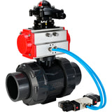 Ball valves Elephant BV4242E-FP-GRM-ISO, body material - UPVC, ball material - UPVC, seal - EPDM, with pneumatic actuator double action PA-DA, pneumatic distributor 4V320-10 220V and LSU APL-210N