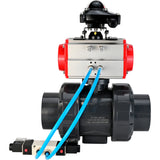 Ball valves Elephant BV4242E-FP-GRM-ISO, body material - UPVC, ball material - UPVC, seal - EPDM, with pneumatic actuator double action PA-DA, pneumatic distributor 4V320-10 220V and LSU APL-210N