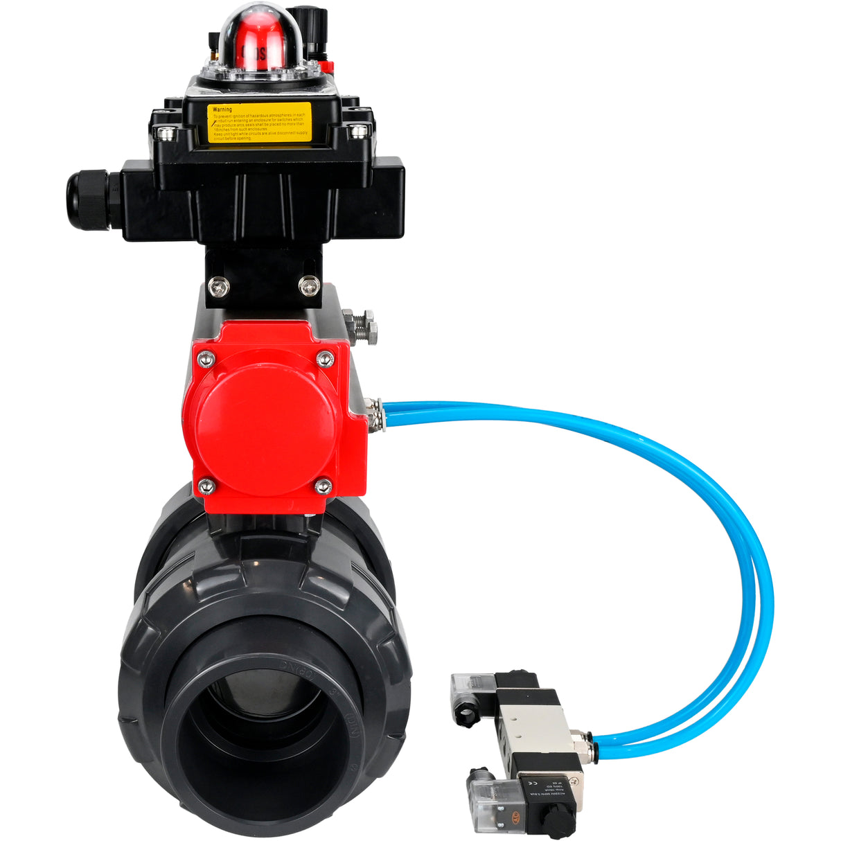 Ball valves Elephant BV4242E-FP-GRM-ISO, body material - UPVC, ball material - UPVC, seal - EPDM, with pneumatic actuator double action PA-DA, pneumatic distributor 4V320-10 220V, LSU APL-410N EX and ATU AFC2000