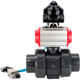 Ball valves Elephant BV4242E-FP-GRM-ISO, body material - UPVC, ball material - UPVC, seal - EPDM, with pneumatic actuator double action PA-DA, pneumatic distributor 4V320-08 220V and LSU APL-510N EX