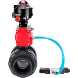 Ball valves Elephant BV4242E-FP-GRM-ISO, body material - UPVC, ball material - UPVC, seal - EPDM, with pneumatic actuator double action PA-DA, pneumatic distributor 4V320-08 220V and LSU APL-510N EX