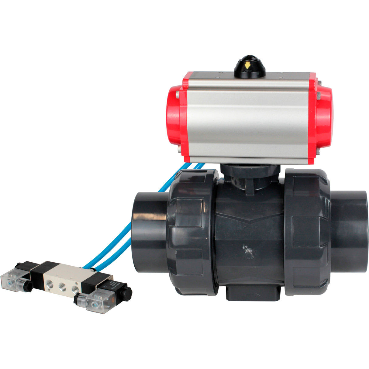 Ball valves Elephant BV4242E-FP-GRM-ISO, body material - UPVC, ball material - UPVC, seal - EPDM, with pneumatic actuator double action PA-DA and pneumatic distributor 4V320-10 220V