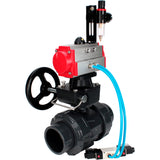 Ball valves Elephant BV4242E-FP-GRM-ISO, body material - UPVC, ball material - UPVC, seal - EPDM, with pneumatic actuator double action PA-DA, pneumatic distributor 4V320-10 220V, ATU AFC2000 and handwheel MON