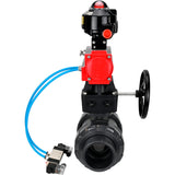 Ball valves Elephant BV4242E-FP-GRM-ISO, body material - UPVC, ball material - UPVC, seal - EPDM, with pneumatic actuator double action PA-DA, pneumatic distributor 4V320-10 220V, LSU APL-510N EX and handwheel MON