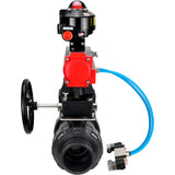Ball valves Elephant BV4242E-FP-GRM-ISO, body material - UPVC, ball material - UPVC, seal - EPDM, with pneumatic actuator double action PA-DA, pneumatic distributor 4V320-10 220V, LSU APL-510N EX and handwheel MON