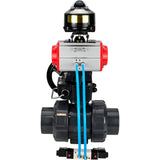 Ball valves Elephant BV4242E-FP-GRM-ISO, body material - UPVC, ball material - UPVC, seal - EPDM, with pneumatic actuator double action PA-DA, pneumatic distributor 4V320-10 220V, LSU APL-510N EX and handwheel MON