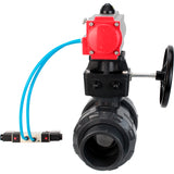 Ball valves Elephant BV4242E-FP-GRM-ISO, body material - UPVC, ball material - UPVC, seal - EPDM, with pneumatic actuator double action PA-DA, pneumatic distributor 4V320-08 220V and handwheel MON