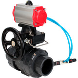 Ball valves Elephant BV4242E-FP-GRM-ISO, body material - UPVC, ball material - UPVC, seal - EPDM, with pneumatic actuator double action PA-DA, pneumatic distributor 4V320-08 220V and handwheel MON