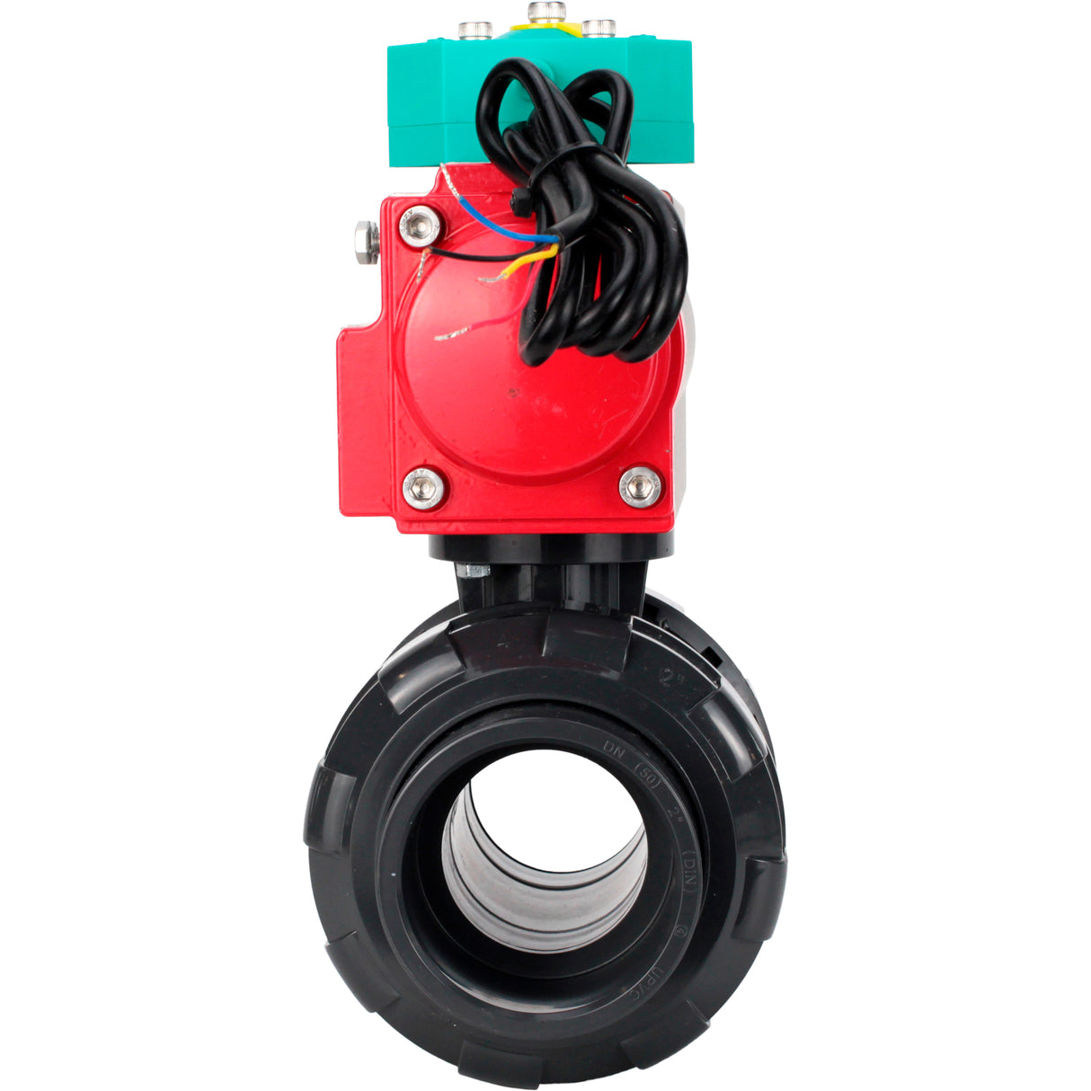 Ball valves Elephant BV4242E-FP-GRM-ISO, body material - UPVC, ball material - UPVC, seal - EPDM, with pneumatic actuator double action PA-DA and magnetic switch ALS200D