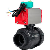 Ball valves Elephant BV4242E-FP-GRM-ISO, body material - UPVC, ball material - UPVC, seal - EPDM, with pneumatic actuator double action PA-DA and magnetic switch ALS200D