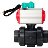 Ball valves Elephant BV4242E-FP-GRM-ISO, body material - UPVC, ball material - UPVC, seal - EPDM, with pneumatic actuator double action PA-DA and magnetic switch ALS200D