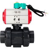 Ball valves Elephant BV4242E-FP-GRM-ISO, body material - UPVC, ball material - UPVC, seal - EPDM, with pneumatic actuator double action PA-DA and magnetic switch ALS200D