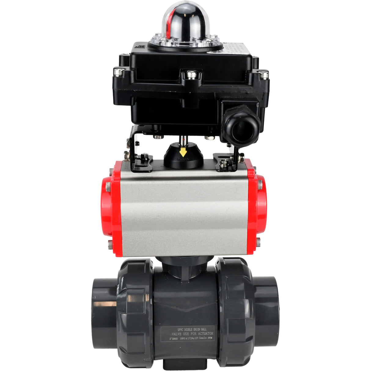 Ball valves Elephant BV4242E-FP-GRM-ISO, body material - UPVC, ball material - UPVC, seal - EPDM, with pneumatic actuator double action PA-DA and LSU APL-410N EX