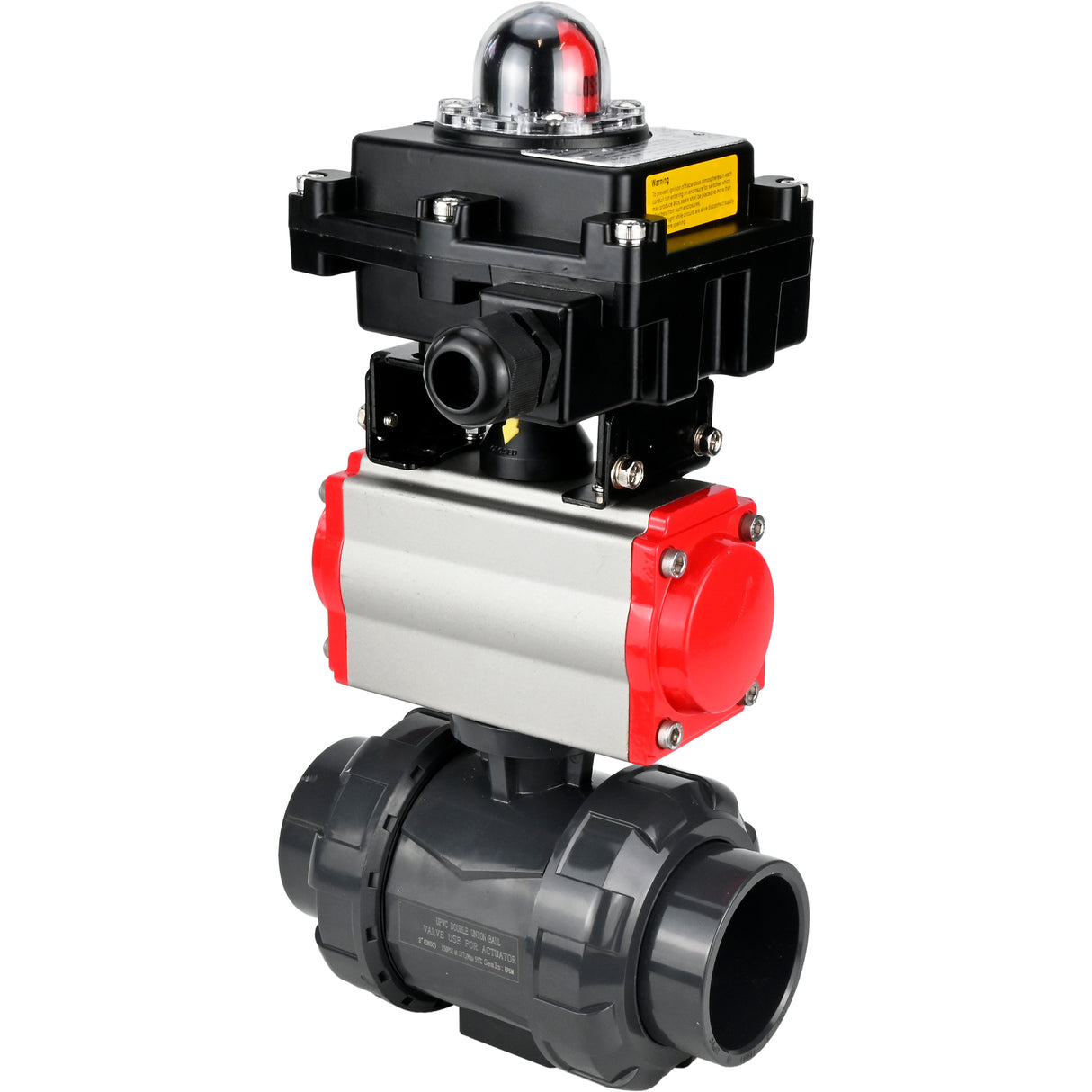 Ball valves Elephant BV4242E-FP-GRM-ISO, body material - UPVC, ball material - UPVC, seal - EPDM, with pneumatic actuator double action PA-DA and LSU APL-410N EX