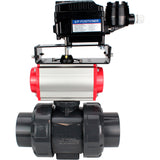 Ball valves Elephant BV4242E-FP-GRM-ISO, body material - UPVC, ball material - UPVC, seal - EPDM, with pneumatic actuator double action PA-DA and electro-pneumatic rotary positioner YT-1000RSN without feedback