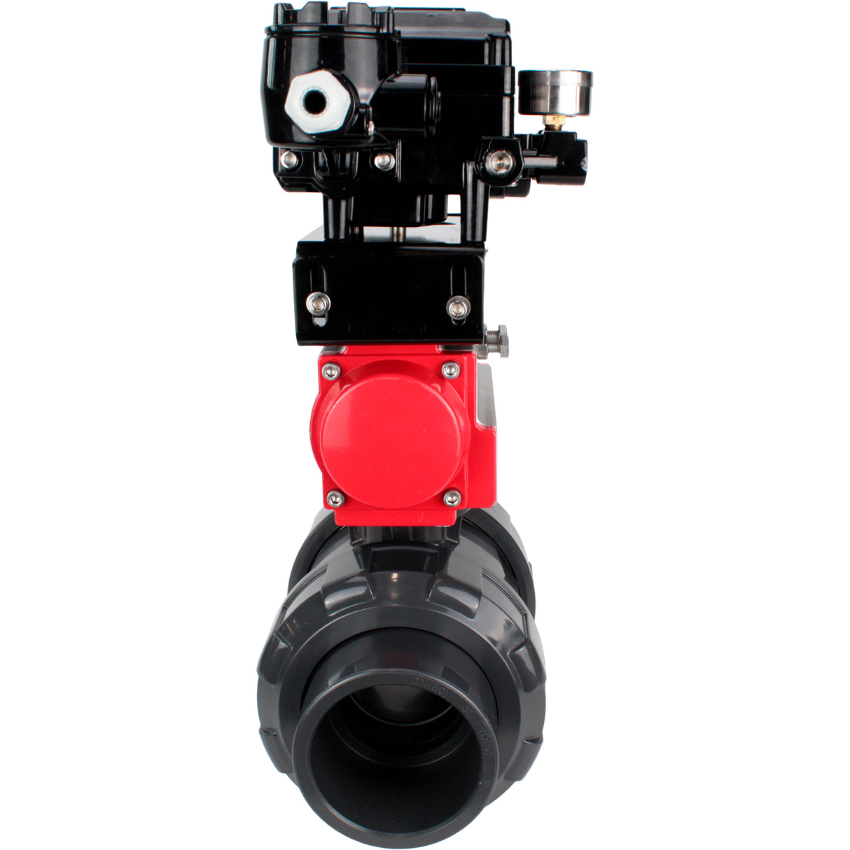 Ball valves Elephant BV4242E-FP-GRM-ISO, body material - UPVC, ball material - UPVC, seal - EPDM, with pneumatic actuator double action PA-DA and electro-pneumatic rotary positioner YT-1000RSN without feedback