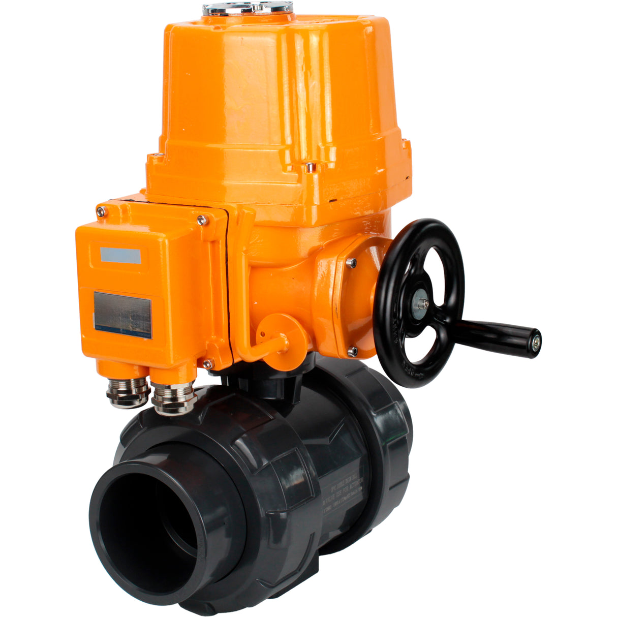 Ball valves Elephant BV4242E-FP-GRM-ISO, body material - UPVC, ball material - UPVC, seal - EPDM, with explosion-proof quarter-turn actuator QT-EX-EM-O2-380VAC-U1
