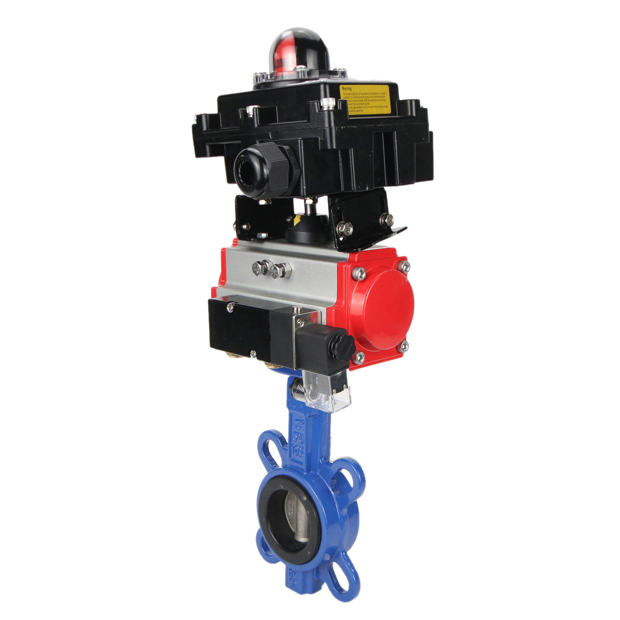 Vanne papillon d'eau Elephant GGG50-GGG40-EPDM matériau du corps - fonte GGG50, matériau du disque - fonte GGG40, joint - EPDM avec actionneur pneumatique Elephant DA, distributeur pneumatique 4M310-08 220V et bloc de fin de course APL-410N EX