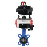 Vanne papillon d'eau Elephant GGG50-GGG40-EPDM matériau du corps - fonte GGG50, matériau du disque - fonte GGG40, joint - EPDM avec actionneur pneumatique Elephant DA, distributeur pneumatique 4M310-08 24V et bloc de fin de course APL-410N EX