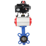 Vanne papillon d'eau Elephant GGG50-GGG40-EPDM matériau du corps - fonte GGG50, matériau du disque - fonte GGG40, joint - EPDM avec actionneur pneumatique Elephant DA, distributeur pneumatique 4M310-08 220V et bloc de fin de course APL-410N EX