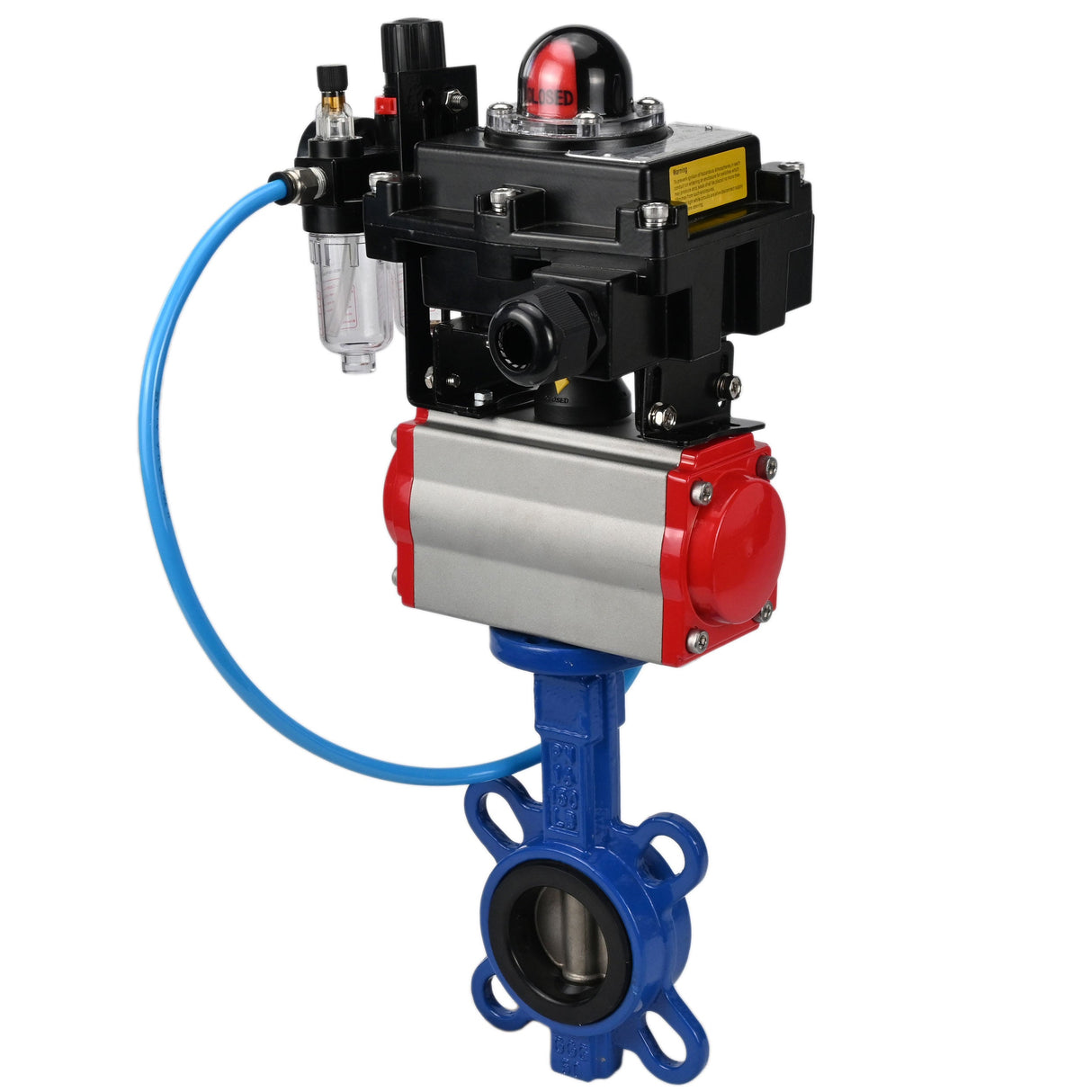 Water butterfly valve Elephant GGG50-GGG40-EPDM body material - cast iron GGG50, disk material - cast iron GGG40, seal - EPDM with pneumatic actuator Elephant SA, pneumatic distributor 4M310-08 220V, limit switch block APL-410N EX and air filter AFC2000