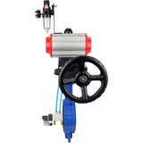 Vanne papillon d'eau Elephant WBV1413E-2W-Fb-H, matériau du corps - fonte GGG50, matériau du disque - fonte GGG40, joint - EPDM, avec actionneur pneumatique double effet PA-DA, 4V320-08 220V, volant MON, BPV AFC2000