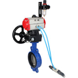 Vanne papillon d'eau Elephant WBV1413E-2W-Fb-H, matériau du corps - fonte GGG50, matériau du disque - fonte GGG40, joint - EPDM, avec actionneur pneumatique double effet PA-DA, 4V320-08 220V, volant MON, BPV AFC2000