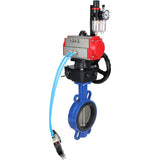 Vanne papillon d'eau Elephant WBV1413E-2W-Fb-H, matériau du corps - fonte GGG50, matériau du disque - fonte GGG40, joint - EPDM, avec actionneur pneumatique double effet PA-DA, 4V320-08 220V, volant MON, BPV AFC2000